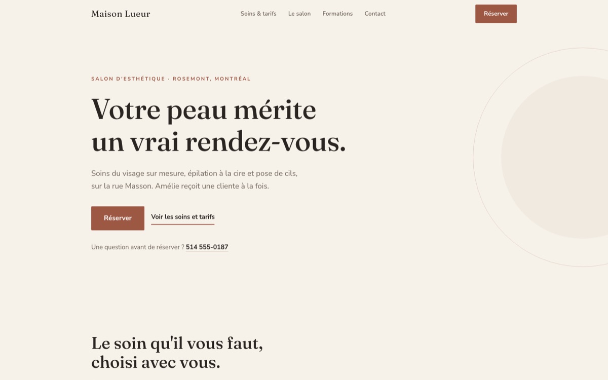 Site démo, Maison Lueur, salon d'esthétique à Rosemont