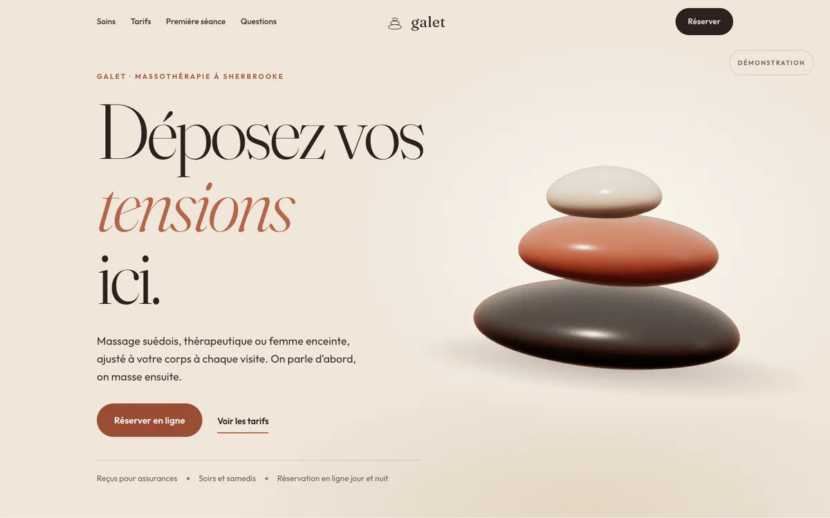 Après : le site de démonstration Galet, massothérapie